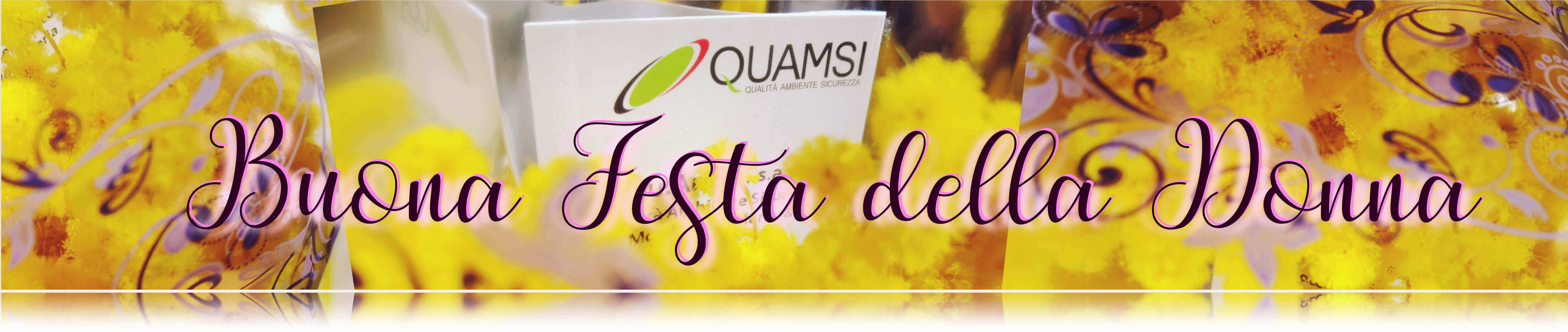 Festa della donna - auguri da QUAMSI con mimosa su sfondo